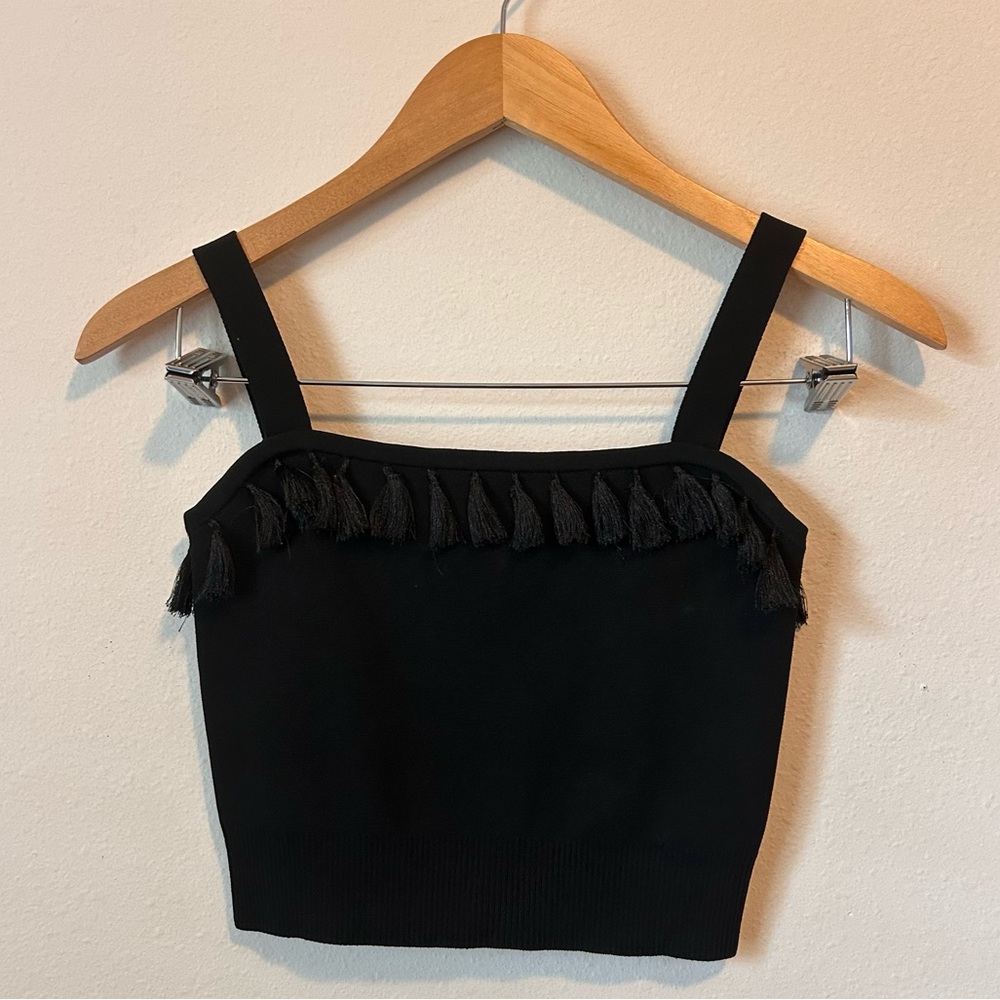 Cinq a Sept Women’s XSmall Black Azalea Tassel-Trim Crop Top